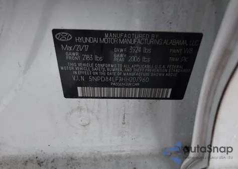 2017 Hyundai Elantra Se from USA, damaged, VIN 5NPD84LF2HH207960